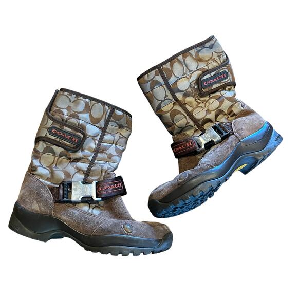 Coach Canvas and Suede Winter Snow Brown Boots Size 5.5 - Picture 1 of 6